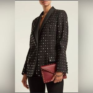 VALENTINO Embellished Jewel Wool & Silk-blend Blazer Jacket Black Ono Small Sz 4